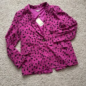 JODIFL Vibrant Pink Women’s One Button Blazer with Black Accents Sz M